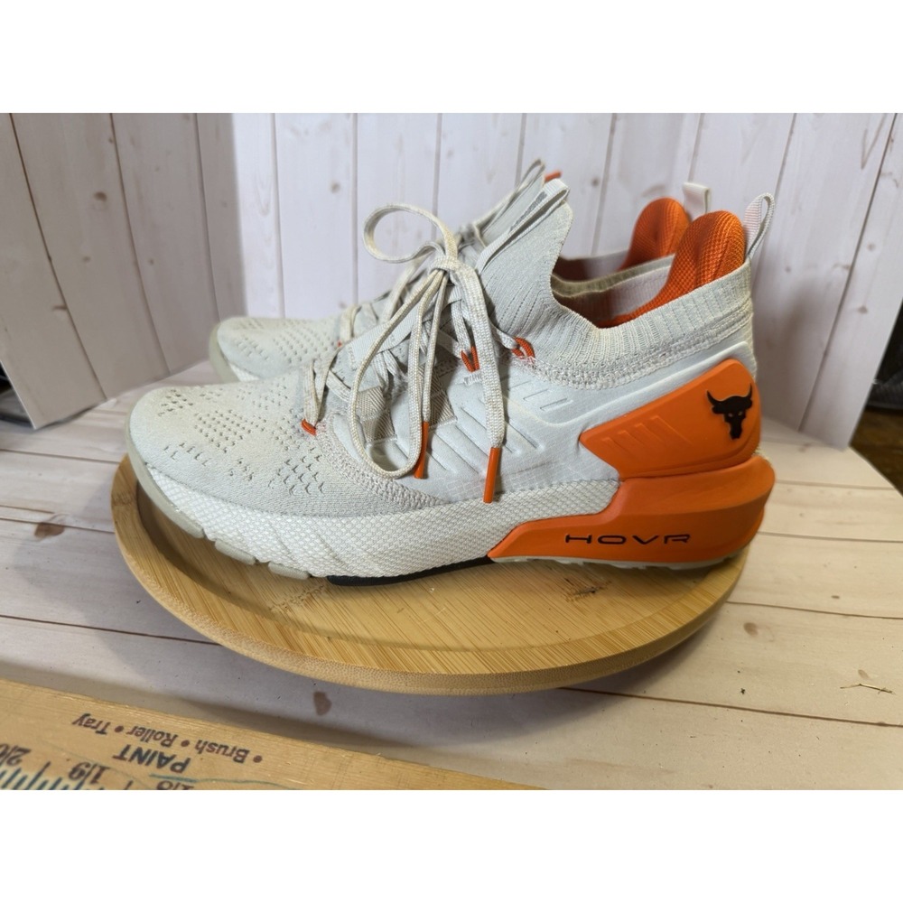 Under Armour Project Rock 3 Summit White Rogue Orange Womens 8 Training Shoes
